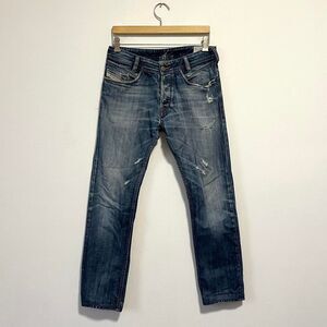 Diesel Mens Zip Pocket Distressed Blue Jeans Poiak Slim Tapered Y2K Sz 29 32x30